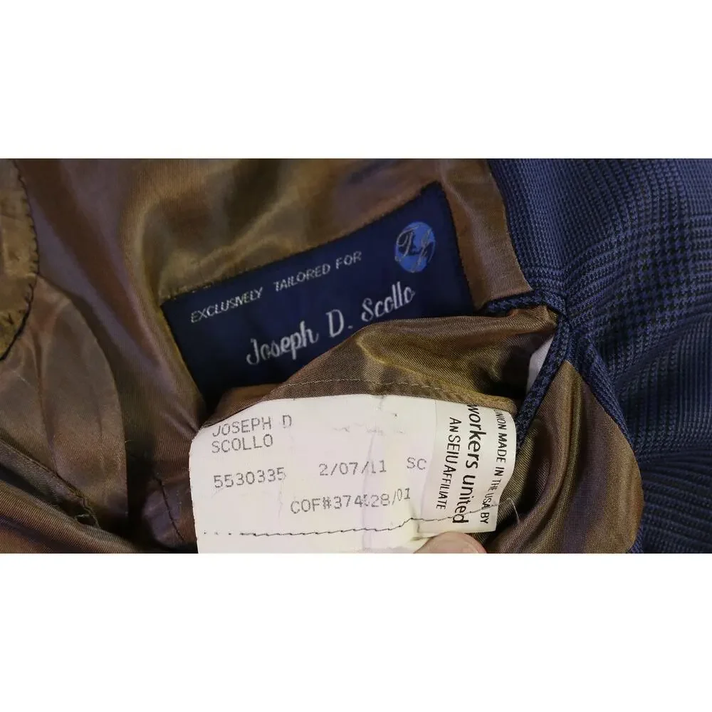 Tom James Custom Tailored Blue Plaid Wool Silk Sportcoat Blazer 40S